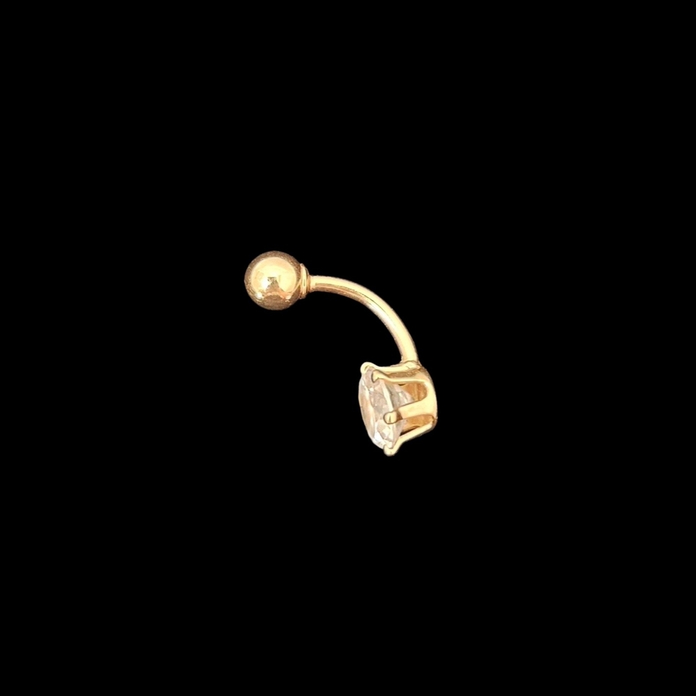 14k Gold YG Belly Button Ring Navel Barbell with Clear Gem - Picture 4 of 6